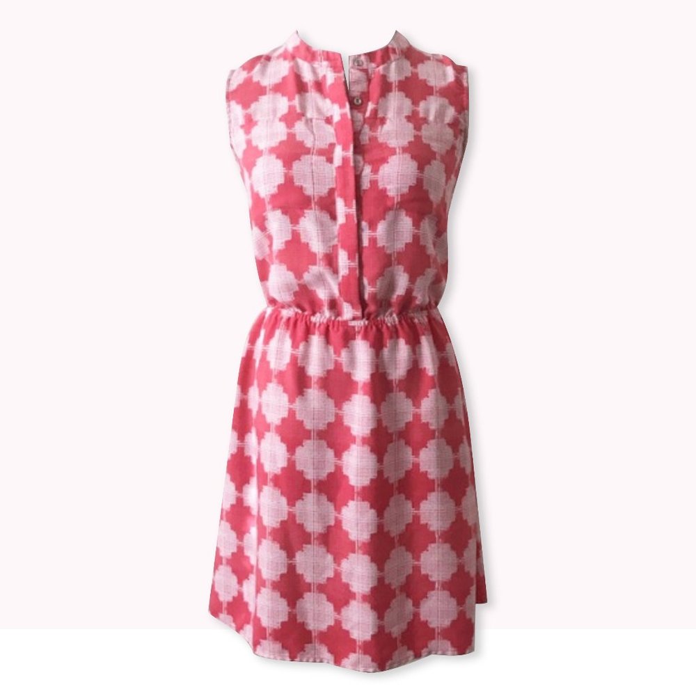 Flowy Coral & White Sleeveless Button Top Dress